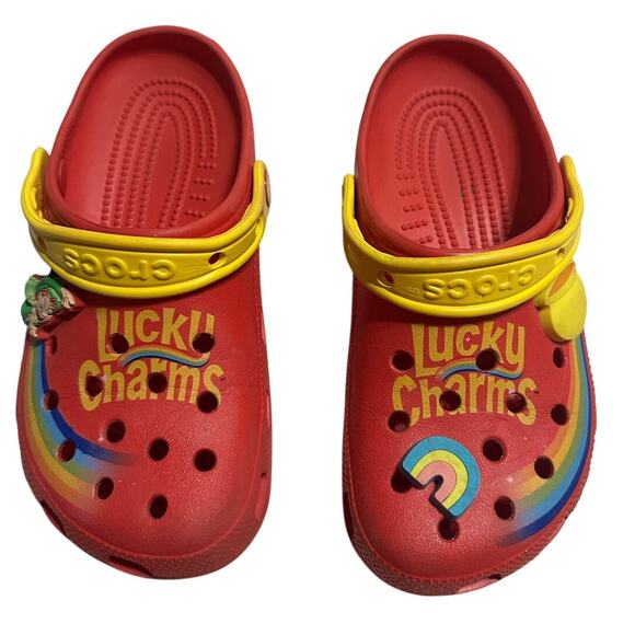 CROCS Shoes - Crocs Classic Lucky Charms Limited Edition Clogs Men's 5 Women's 7 Red Jibbitz